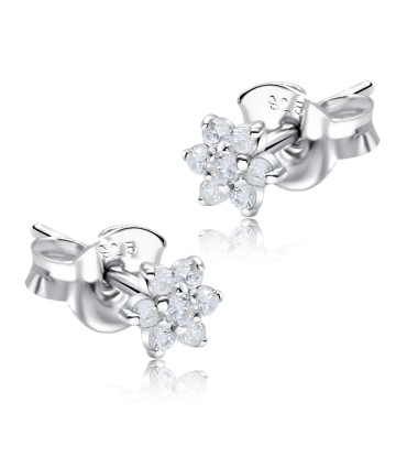 Flowers with CZ Stone Silver Ear Stud STS-5086